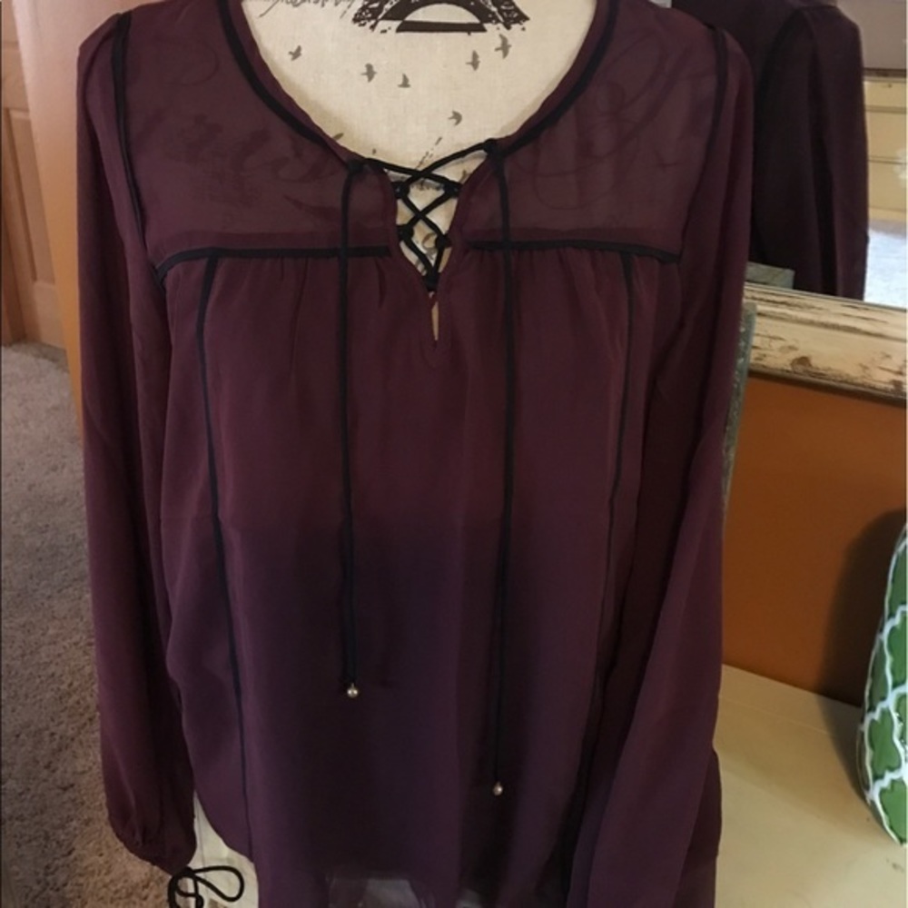 NWT Abercrombie & Fitch Burgundy Peasants Blouse S